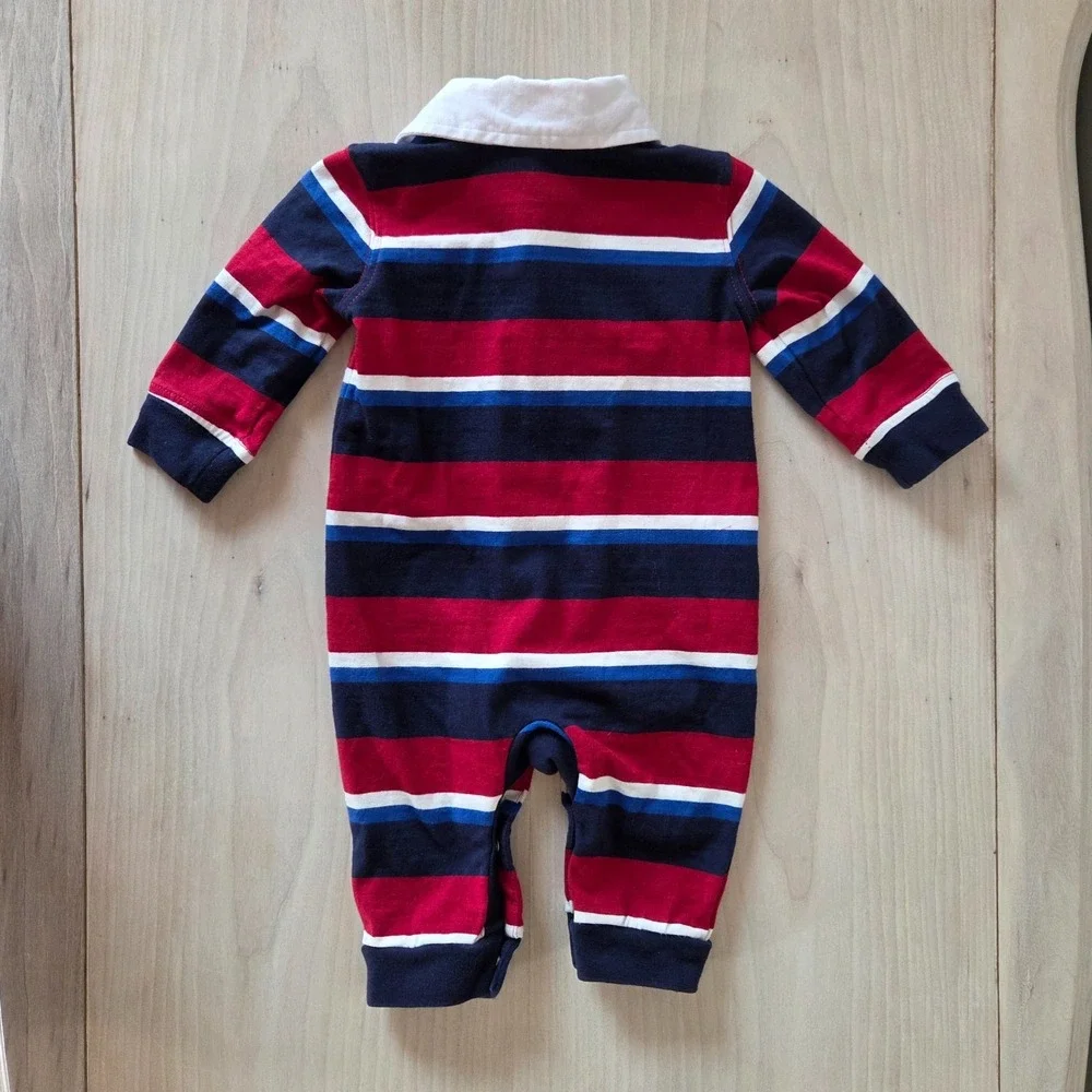 Chaps Baby Boy Polo Rugby Striped One Piece Size 3mos Preppy